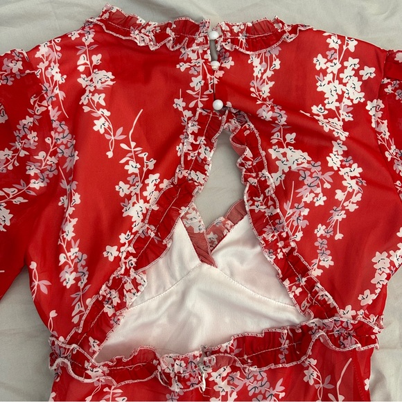 Long sleeve floral red dress - Picture 4 of 4